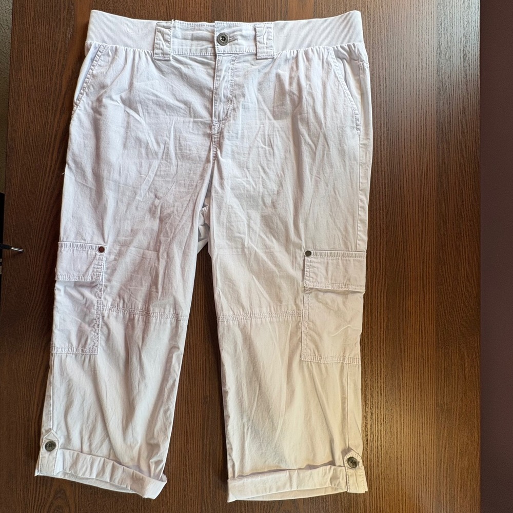 Caffe‎ Marrakesh Cargo Capris Women Size 10 White Excellent Cropped Pants